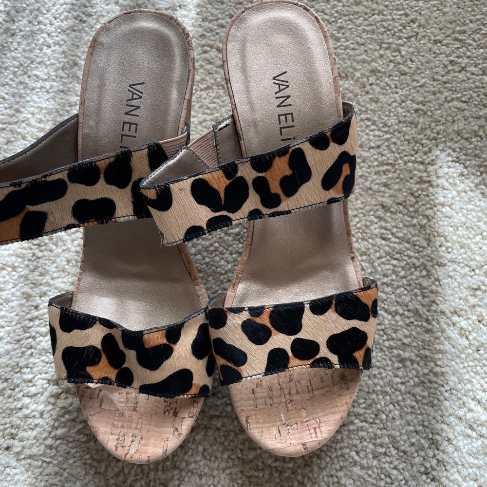 Stylish VANELI Wedge Sandals with Animal-Print Haircalf and Cork Sole
